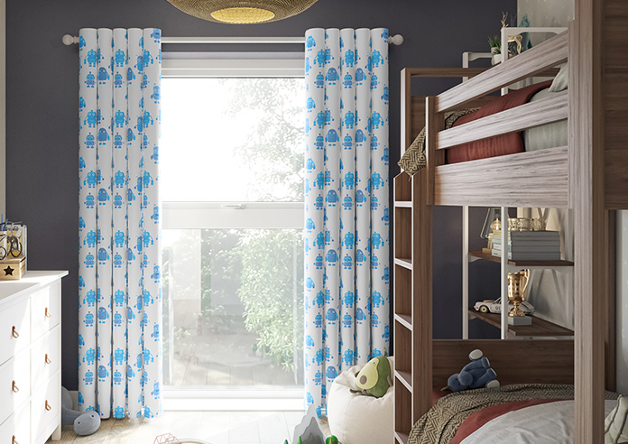 Robo Town, Bot Blue - Made to Measure Curtains - Image 3